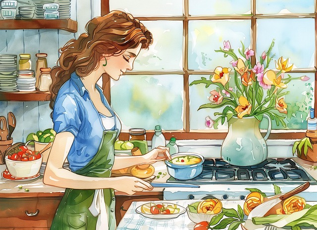 Free woman cooking kitchen illustration