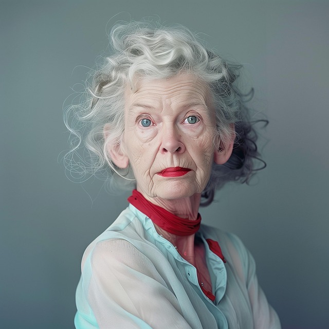 Free white hair curly hair red scarf illustration