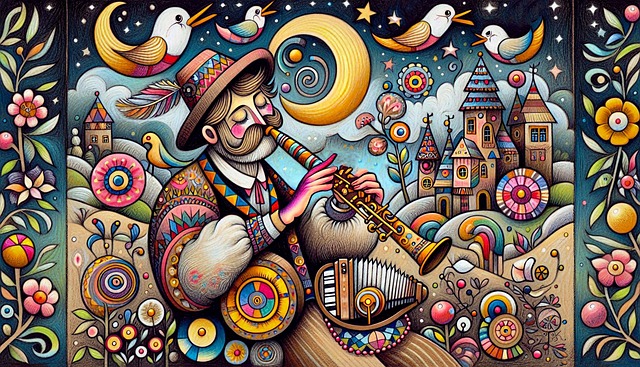 Free folk art whimsical colorful illustration