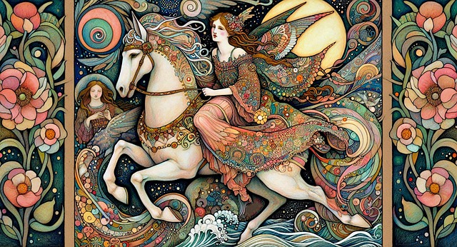 Free ai generated white horse fairy illustration