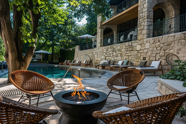Free luxury pool outdoor seating fire pit illustration