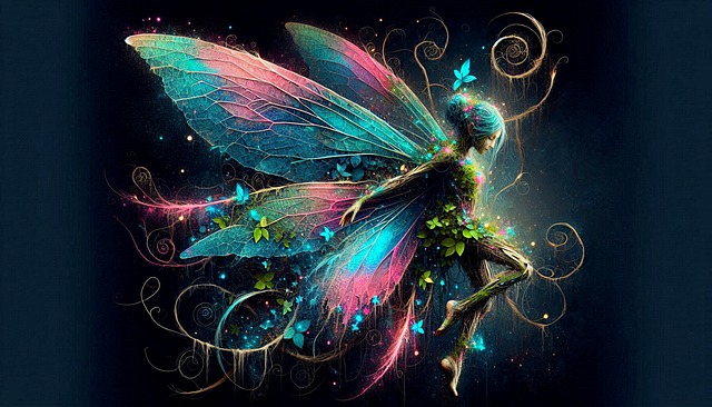 Free electric blue neon pink wings of light illustration