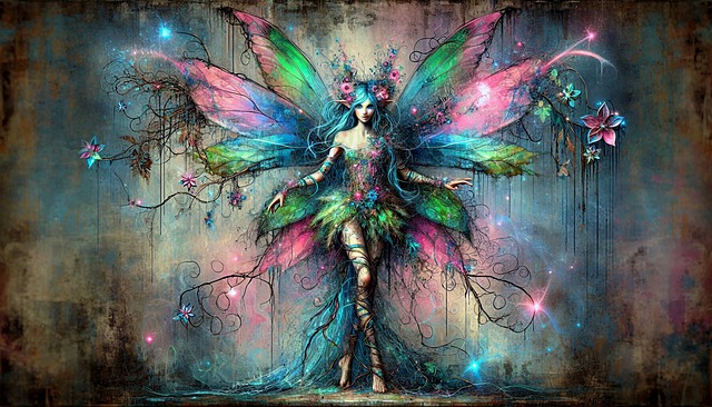 Free electric blue neon pink wings of light illustration