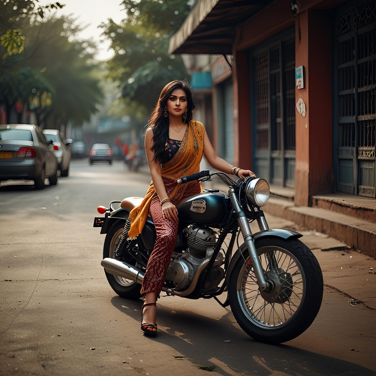 Luxus Motorrad Mit Frau Bild