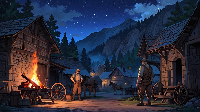 Ai Generiert, Mittelalter, Dorf, Nacht