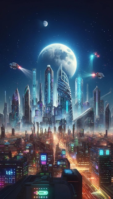 Free ai generated city moon illustration