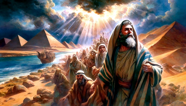 Free sea pathway opens egypt's chains broken pursuit through desert illustration