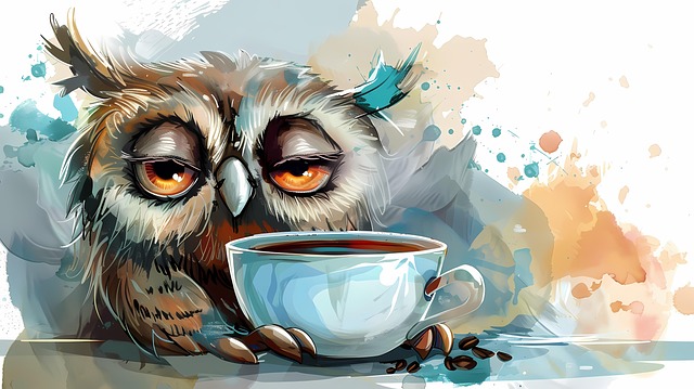 Free owl coffee cartoon owl illustration