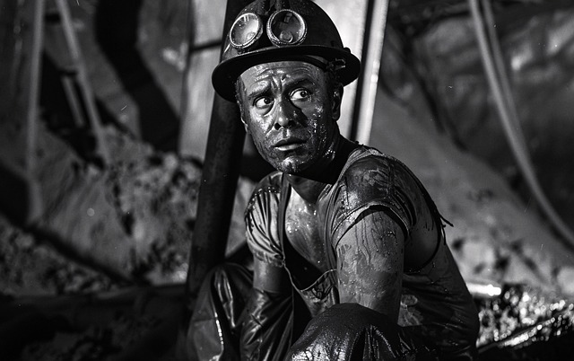 Free coal miner black and white portrait illustration