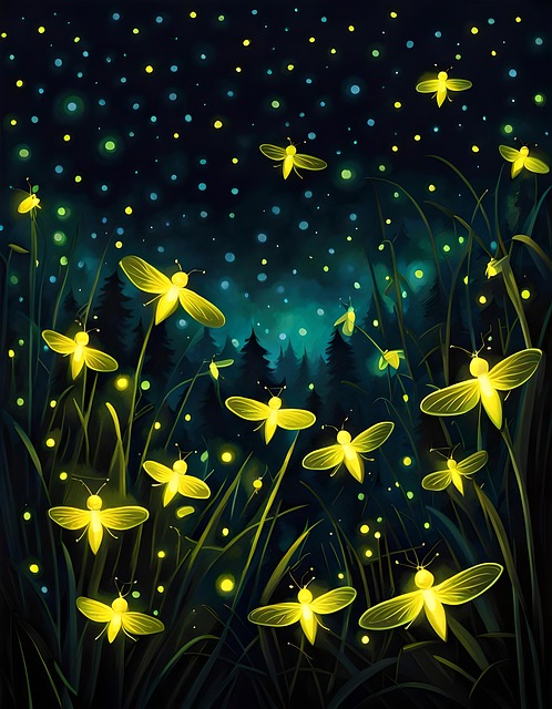 Free fireflies night glowing illustration