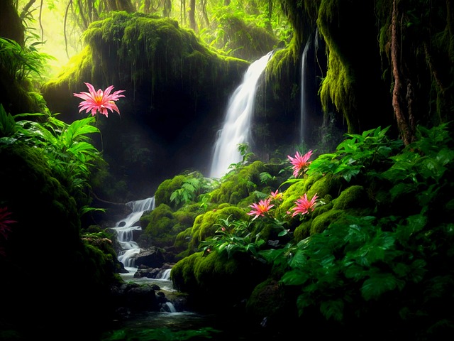 Free fluss wasserfall urwald illustration