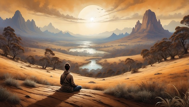 Free landscape meditation sunset illustration