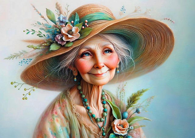 Free elderly woman digital art smiling illustration