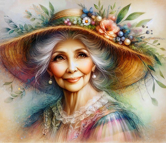 Free elderly woman digital art smiling illustration
