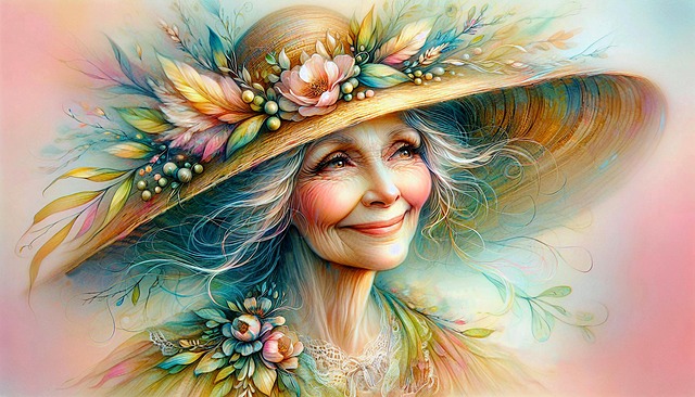 Free elderly woman digital art smiling illustration
