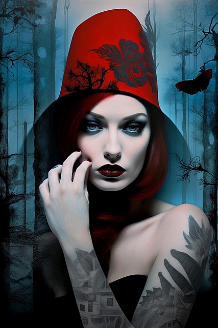 Free striking portrait woman pale skin illustration