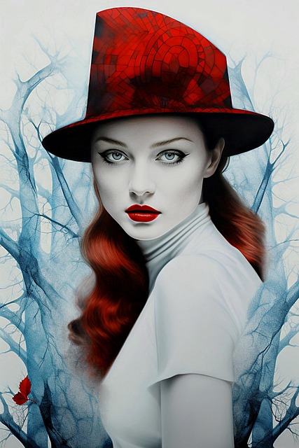 Free striking portrait woman pale skin illustration