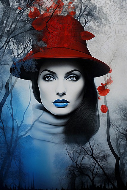 Free striking portrait woman pale skin illustration