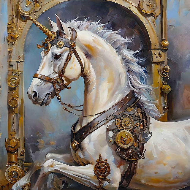 Free unicorn steam punk illustration