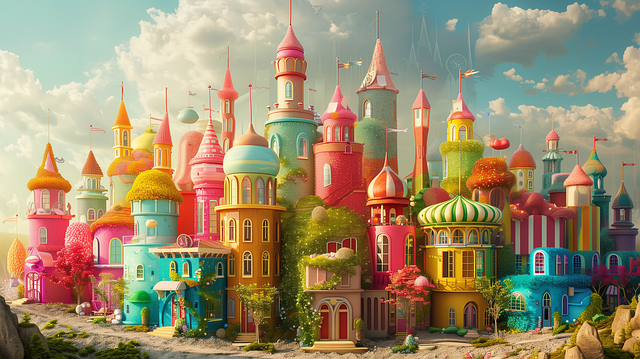 Free city multicoloured fantasy illustration