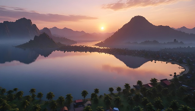 Free ai generated lake village illustration