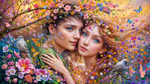 Free beautiful couple romantic couple love in bloom illustration