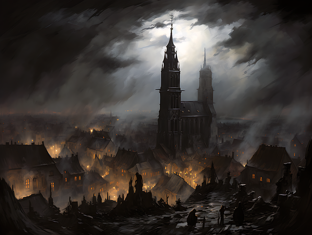Free town church darkness illustration