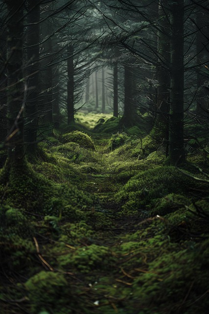 Free dark mossy woods forest illustration