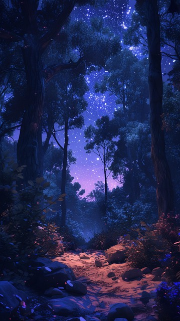 Free really dark spooky forest nighttime illustration