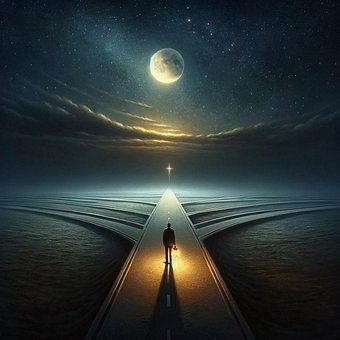 Nacht, Zoeken, Vork In De Weg, Maanlicht