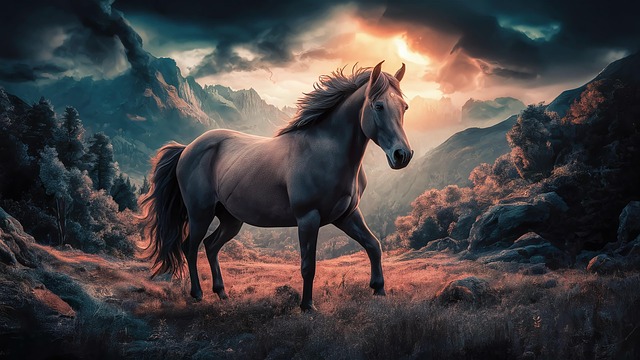 Horse, Meadow, Animal, Art, Picture