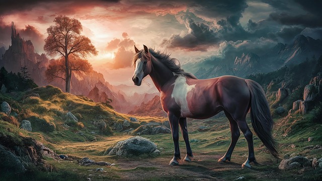 Free horse meadow animals illustration
