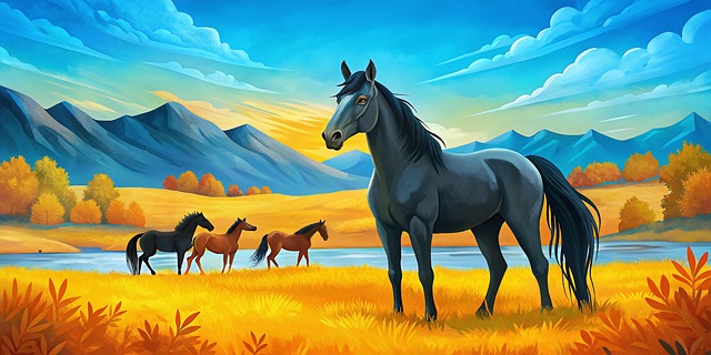 Horse, Meadow, Animal, Art, Picture