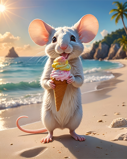 Rato, Sorvete, Verão, Sol, Praia