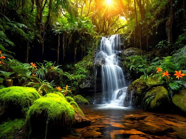 Free waterfall forest jungle illustration