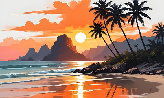 Free Palm Trees Beach illustration and picture