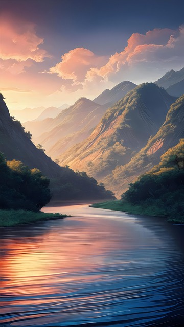 Free ai generated sunrise tranquil valley illustration