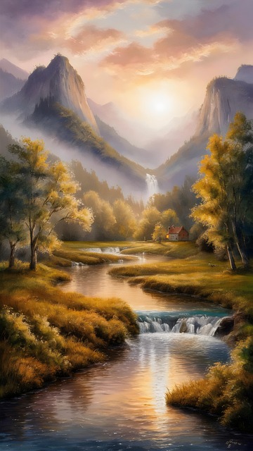 Free ai generated valley tranquil dawn illustration