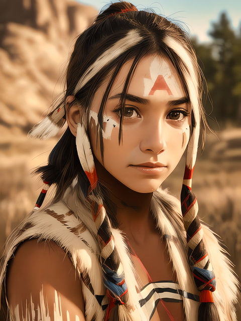 Free girl american indian portrait illustration