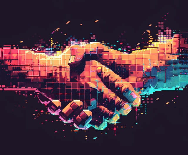 Free handshake digital art pixelated illustration