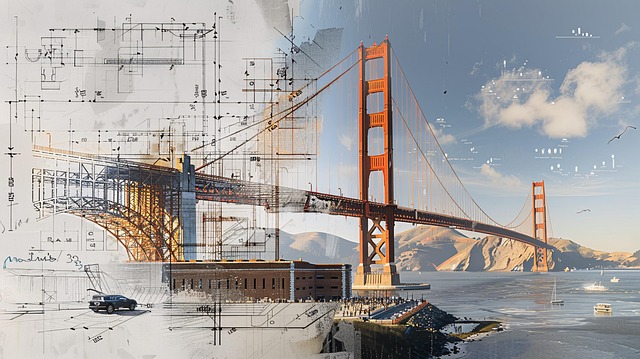 Free blueprint bridge architectural illustration