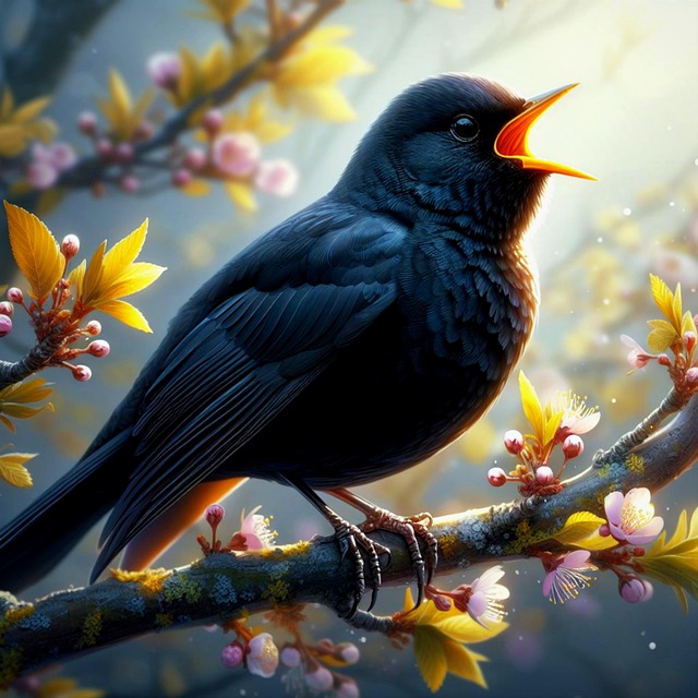 Free blackbird spring songbird illustration