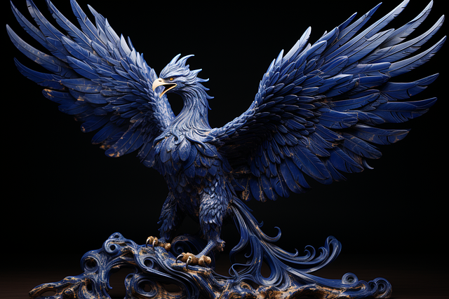 Phoenix, Lapis Lazuli, Blå, Skulptur