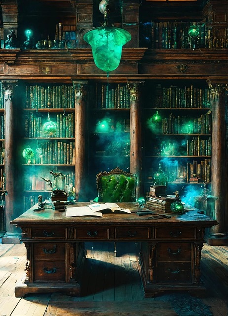 Bibliotek, Skrivebord, Fantasi, Ki