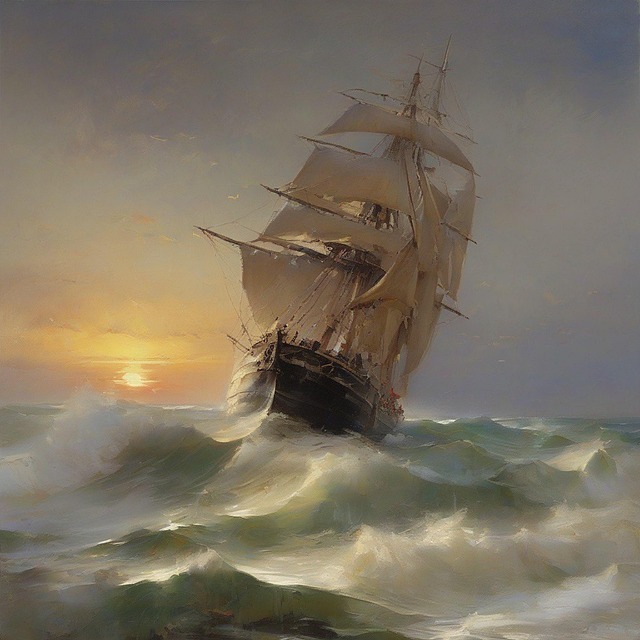 Schiff, Ozean, Meer, Wellen, Segel