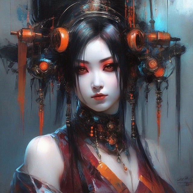 Free geisha woman futuristic illustration