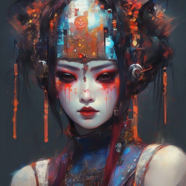 Free woman geisha futuristic illustration