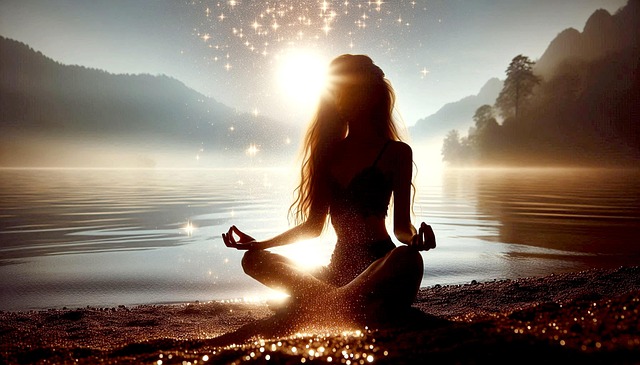 Free woman meditate spirituality illustration