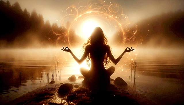 Free woman meditate spiritual illustration