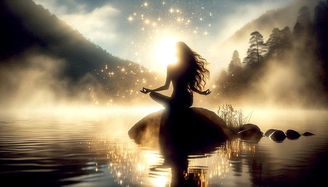 Free woman meditate yoga illustration